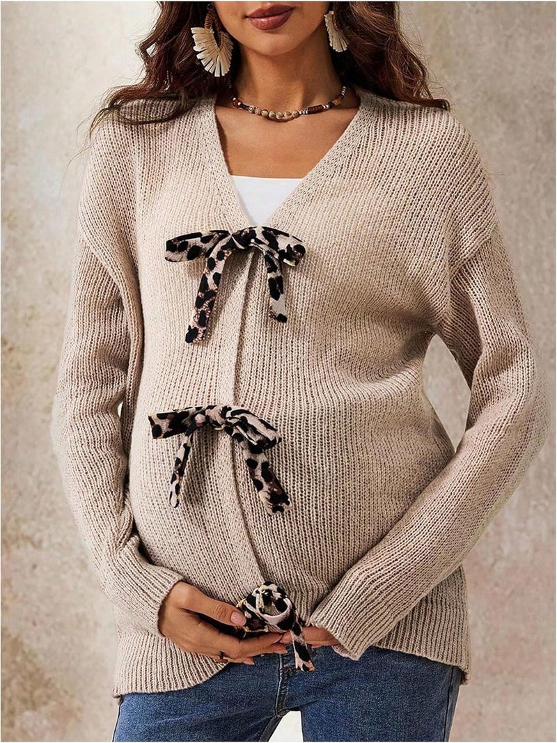 MakeMeChic Women's Fall Maternity Clothes Cheetah Print Long Sleeve V Neck Pregnancy Cardigan Sweater - Image 5